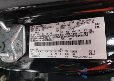 2015 Lincoln Mkc from USA, damaged, VIN 5LMTJ2AH7FUJ29924